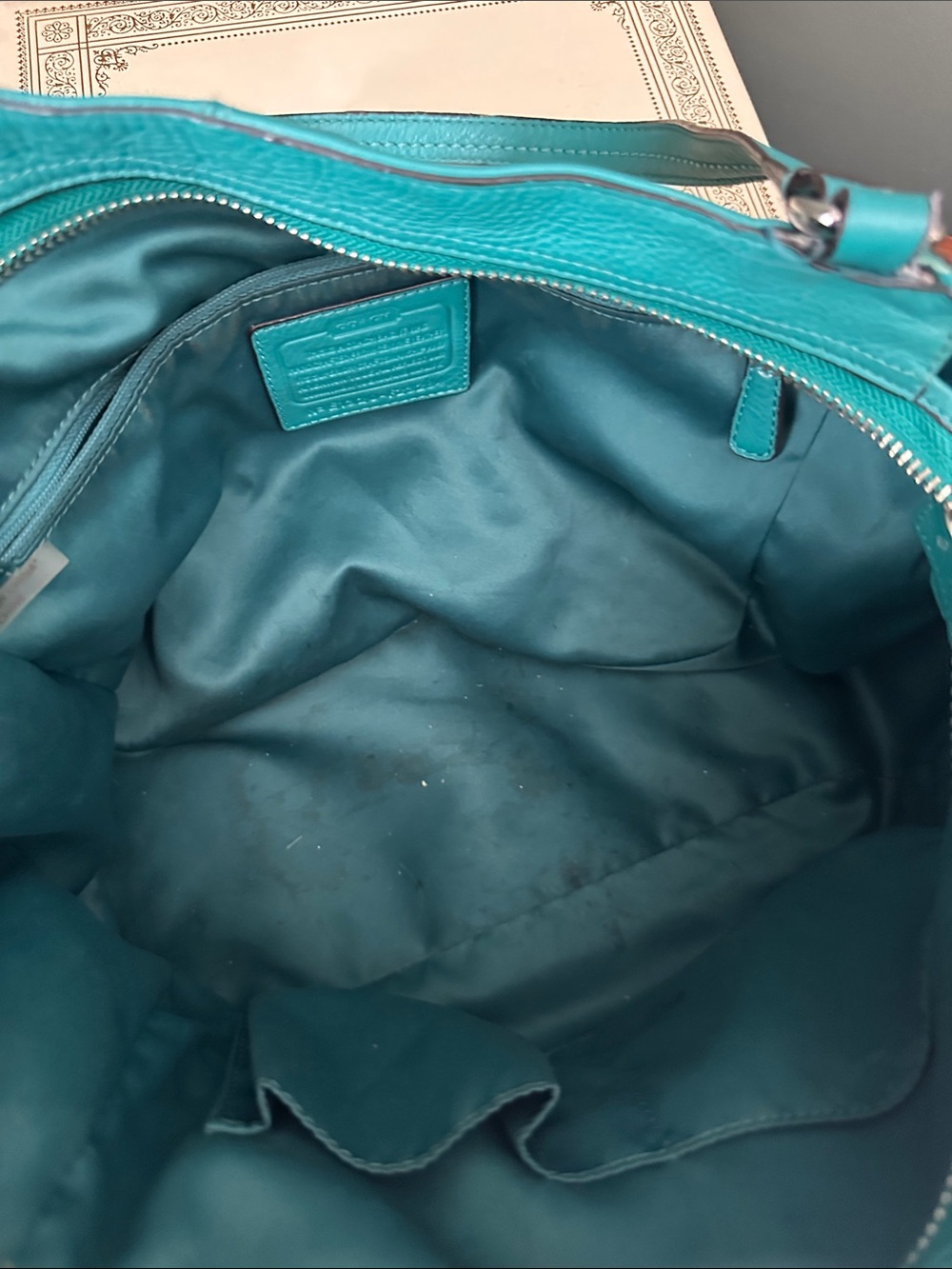 Coach Teal Leather Tote - Picture 3 of 5